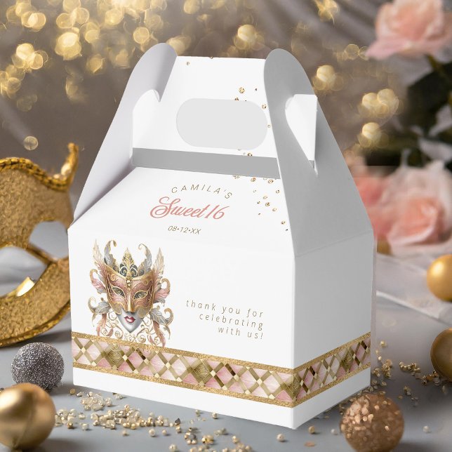 Caixinha De Lembrancinhas Mascarada Mask Motif Harlequin Rosa Dourado ID1032 (Criador carregado)