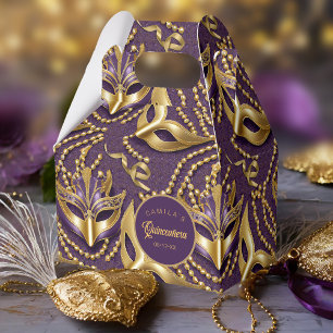 Caixinha De Lembrancinhas Mascarada Quinceanera Pattern Purple ID1031