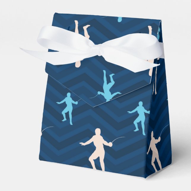 Caixinha De Lembrancinhas Meia-noite, Azul Céu, Tom, Padrão de Cevron de Esg (Frente)