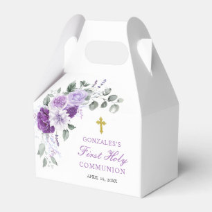 Caixinha De Lembrancinhas Menina Floral Roxa Primeira Comunhão