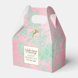 Caixinha De Lembrancinhas Meninas Bautizo Rosa Mint Green Damask Dourada Cro