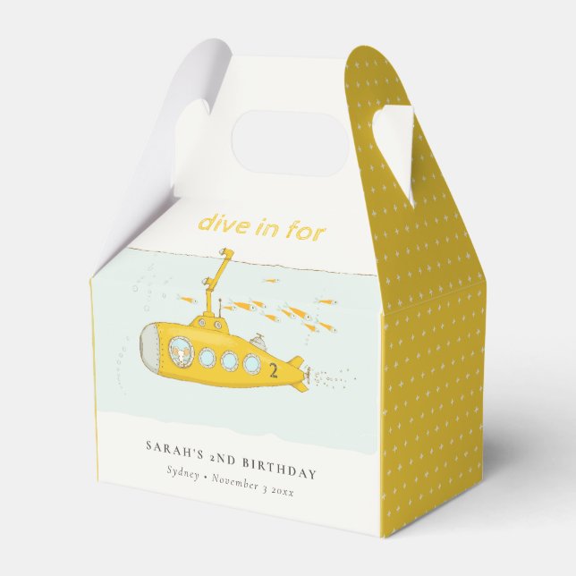 Caixinha De Lembrancinhas Mergulho Cachorro No Aniversário Submarino Amarelo (Frente)