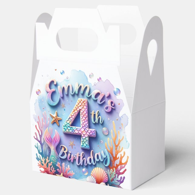 Caixinha De Lembrancinhas Mermaid Birthday Party Custom Name & Age Emma 4 (Aberto)