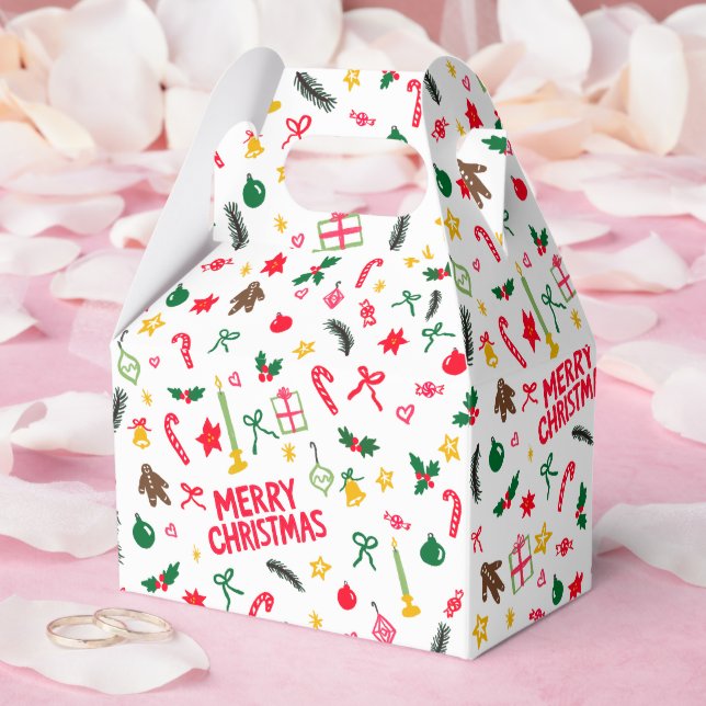 Caixinha De Lembrancinhas Merry Christmas Cute Doodle Whimsical Pattern  (Casamento)
