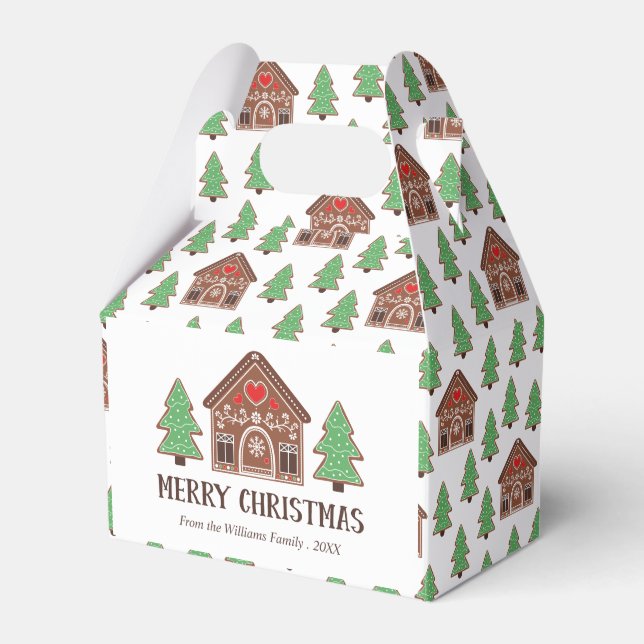 Caixinha De Lembrancinhas Merry Christmas Gingerbread House & Spruce Trees (Frente)