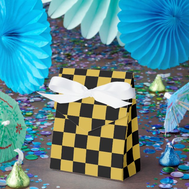 Caixinha De Lembrancinhas Metálico Dourado com Padrão Preto Quadrado Pequeno (Festa)