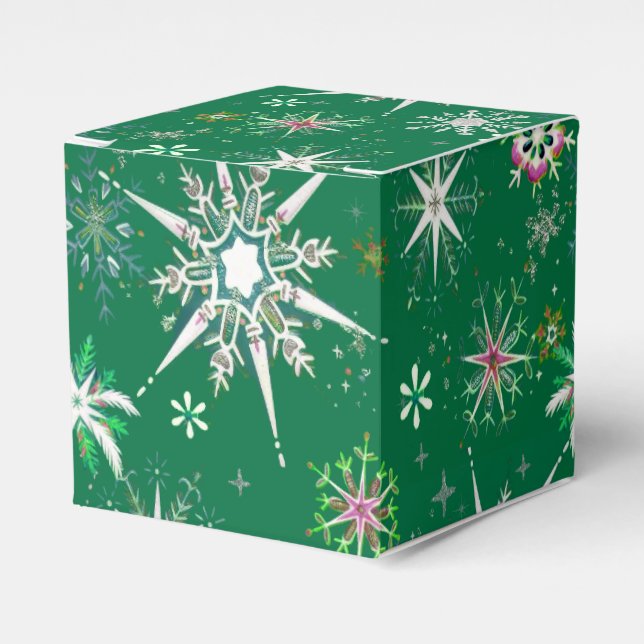 Caixinha De Lembrancinhas Mid-Century Snowflakes Galore On Green (Frente)