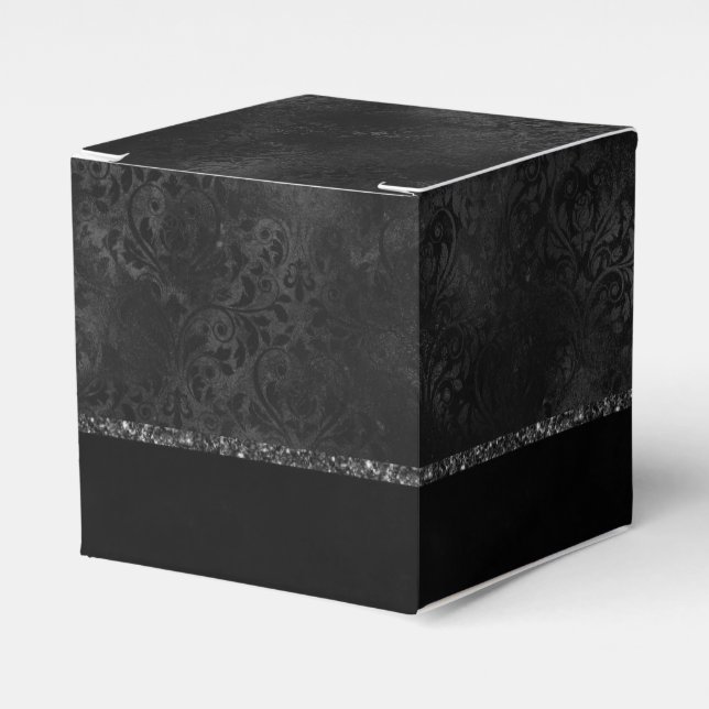 Caixinha De Lembrancinhas Midnight Onyx Romance | Black Satinge Damask (Frente)