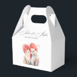 Caixinha De Lembrancinhas Minimalismo com Casamento de Gatos<br><div class="desc">Antecedentes brancos modernos e minimalistas com tipografia de guiões pretas e ilustração aquosa de gatos com arco azul e rosa e coração rosa</div>