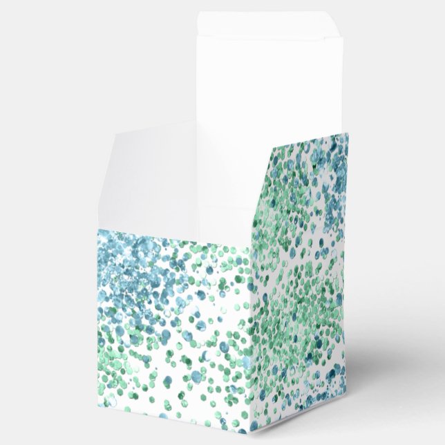 Caixinha De Lembrancinhas Mint Green Aqua Blue Sparkle Dots Glitz       (Aberto)