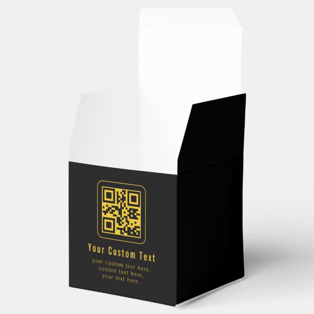 Caixinha De Lembrancinhas Modelo de QR Code e Texto Editável | Preto e Doura (Aberto)