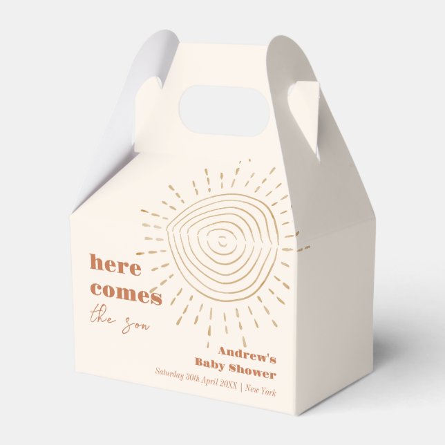 Caixinha De Lembrancinhas Modern Boho Vem O Chá de fraldas Do Filho (Frente)