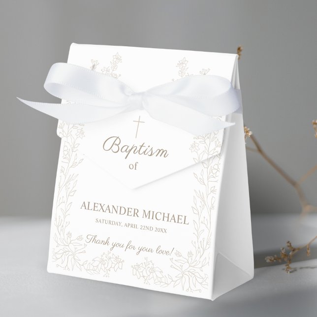 Caixinha De Lembrancinhas Modern Floral Cross Christian Baptism Thank You (Criador carregado)