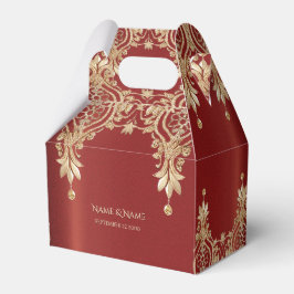 Caixinha De Lembrancinhas Modern Gold Red Floral Favor Box