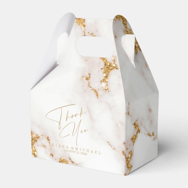 Caixinha De Lembrancinhas Modern Marble Glitter Obrigado V2 Dourado ID816 (Frente)