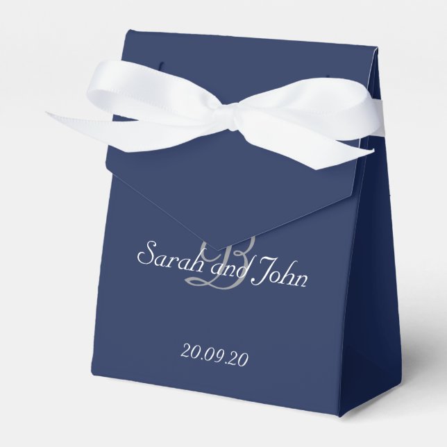 Caixinha De Lembrancinhas Modern Navy Name Monogram Wedding (Frente)