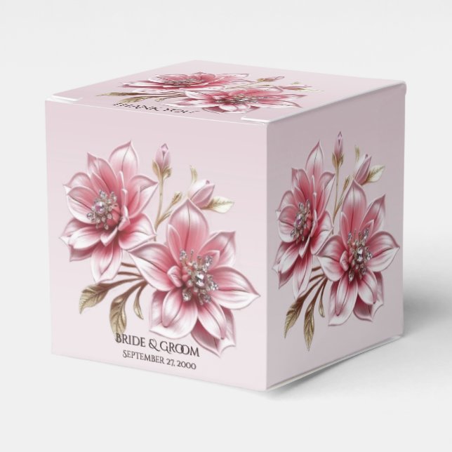 Caixinha De Lembrancinhas Modern Pink Flowers Favor Box (Frente)