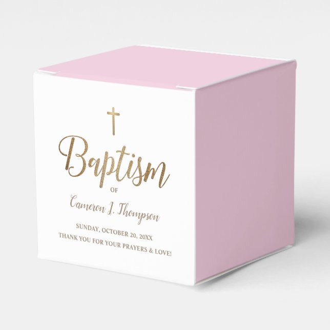 Caixinha De Lembrancinhas Modern Pink & Gold Baptism with Cross Personalized (Frente)