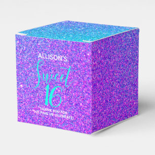 Caixinha De Lembrancinhas Modern Sweet 16 Teal Purple Glitter Name Party