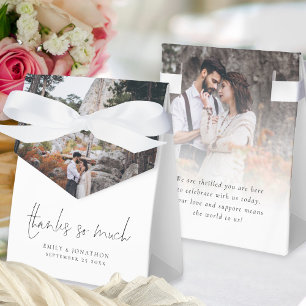 Caixinha De Lembrancinhas Moderno 2 Sobreposição de Fotos Obrigado Casamento