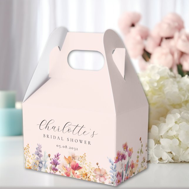 Caixinha De Lembrancinhas Moderno, flor silvestre, chá de noiva (Modern, wildflower, bridal shower favor boxes with your name and date.)