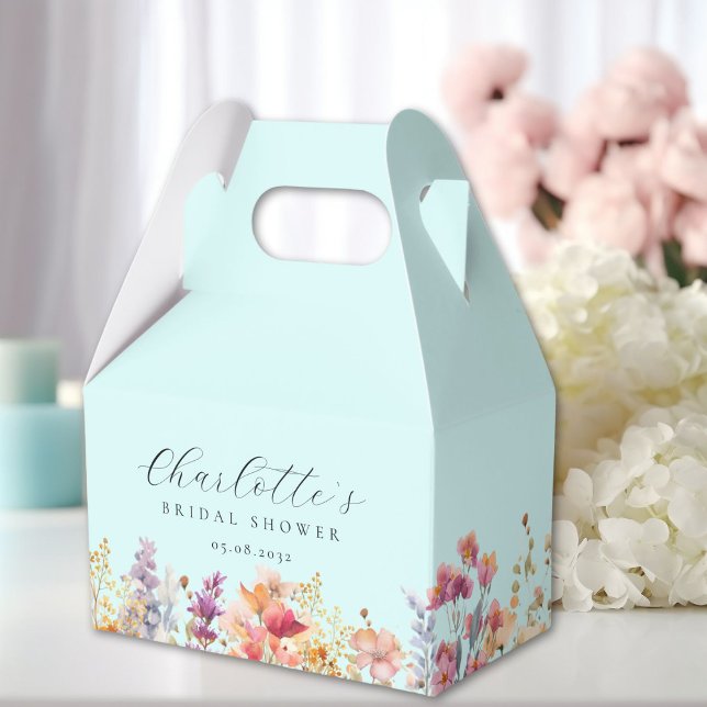 Caixinha De Lembrancinhas Moderno, flor silvestre, chá de noiva (Modern, wildflower, bridal shower favor boxes with your name and date.)