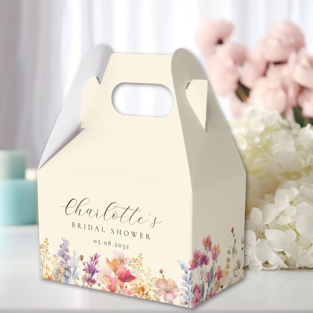 Caixinha De Lembrancinhas Moderno, flor silvestre, chá de panela (Modern, wildflower, bridal shower favor boxes with your name and date.)