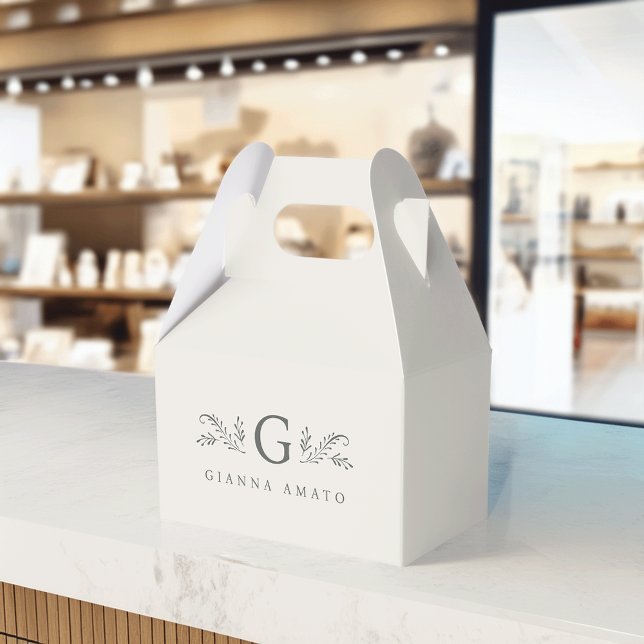 Caixinha De Lembrancinhas Monograma Botânico Verde e Creme & Nome Comercial (Criador carregado)