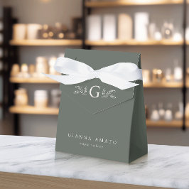 Caixinha De Lembrancinhas Monograma Botânico Verde e Creme & Nome Comercial