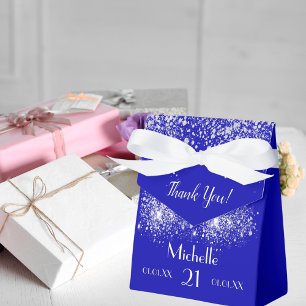 Caixinha De Lembrancinhas Monograma branco azul-real de prata de aniversári