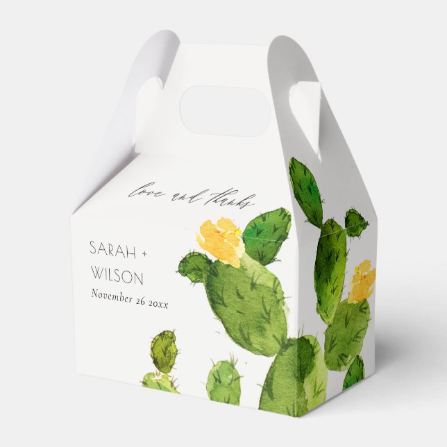 CAIXINHA DE LEMBRANCINHAS MONOGRAMA DA FLOR DO CACTUS DO DESERTO DE ÁGUA VER (Frente)