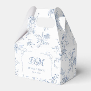 Caixinha De Lembrancinhas Monograma de casamento azul francês floral vintage