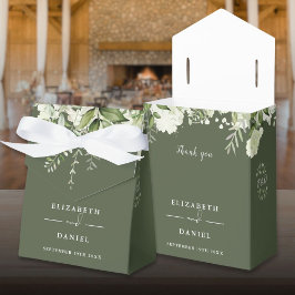 Caixinha De Lembrancinhas Monograma de Folhagem Floral Verde Oliva Casamento