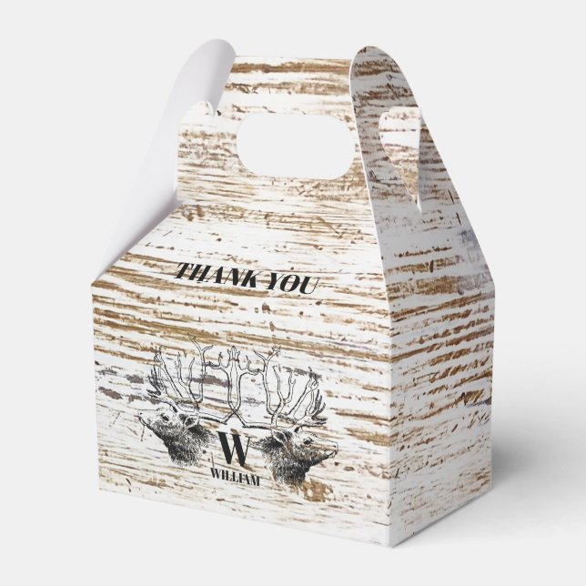 Caixinha De Lembrancinhas Monograma de Madeira Rústica Textura de Veado (Frente)