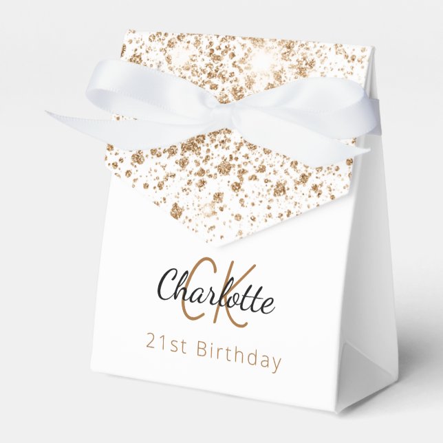 Caixinha De Lembrancinhas Monograma de ouro branco-festa de aniversário (Frente)