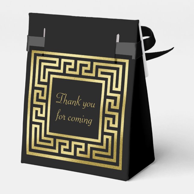 Caixinha De Lembrancinhas Monograma Dourado com brilho grego preto (Verso)