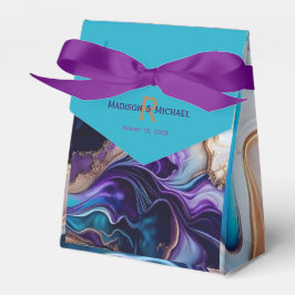 Caixinha De Lembrancinhas Monograma Dourado e Aqua Roxo Elegante