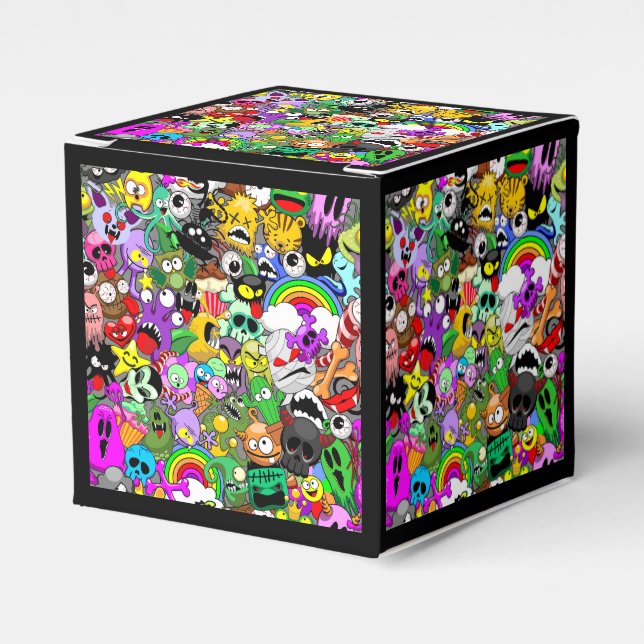 Caixinha De Lembrancinhas Monstros - Caracteres Bonitos Padrão de Halloween (Frente)