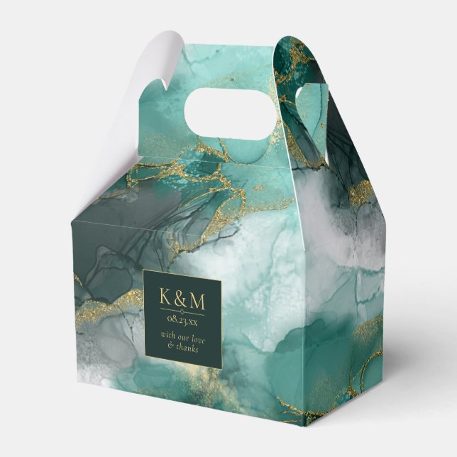 Caixinha De Lembrancinhas Moody Ink Emerald Dourado Abstrato ID988 (Frente)