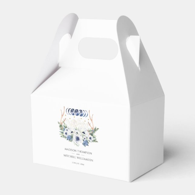 Caixinha De Lembrancinhas Moon Crystals Flores Boho Casamento Metafísico (Frente)