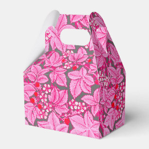 Caixinha De Lembrancinhas Morangos e Folhas Art Nouveau, Rosa e Cinza