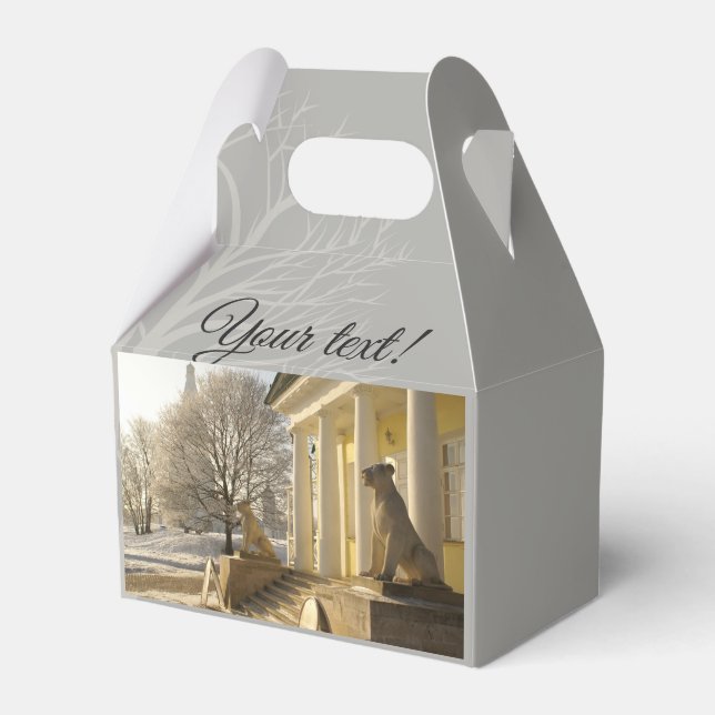 Caixinha De Lembrancinhas Moscou. Inverno, escultura de leões. (Frente)