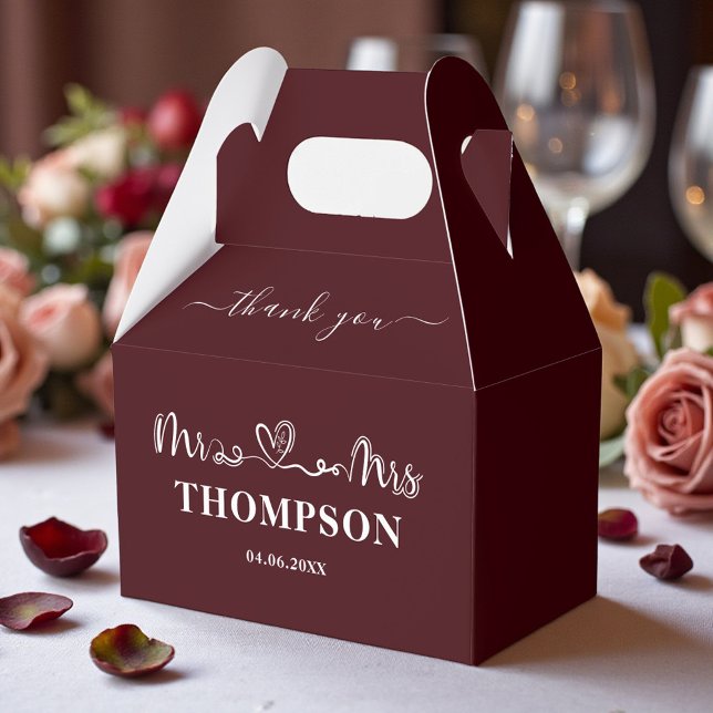 Caixinha De Lembrancinhas Mr and Mrs Elegant Simple | Deep Burgundy (Criador carregado)