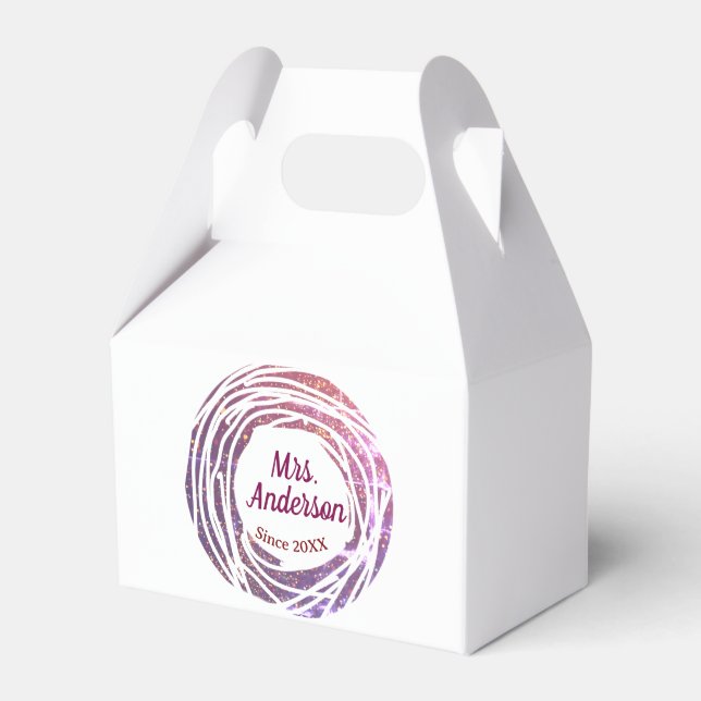 Caixinha De Lembrancinhas Mrs name pink mauve border since year wedding brid (Frente)