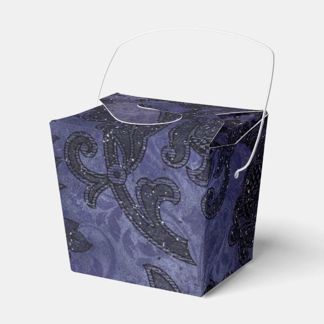 Caixinha De Lembrancinhas Mystical Midnight Sky Purple e Black Damask (Frente)