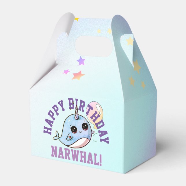 Caixinha De Lembrancinhas Narwhal Birthday Personalizado com balão (Verso)