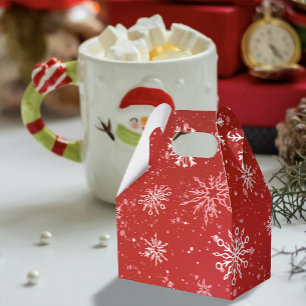 Caixinha De Lembrancinhas Natal Branco Festivo Rubi Vermelho com Flocos de N