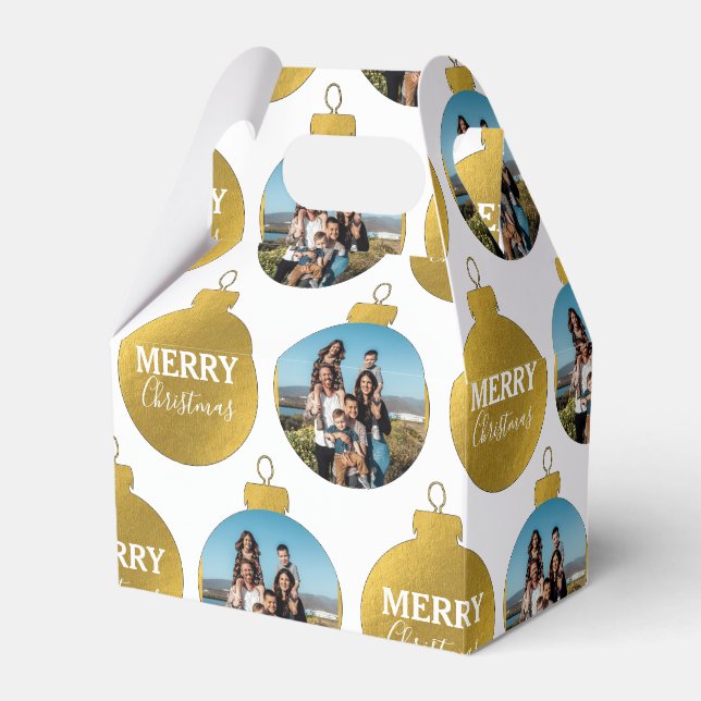 Caixinha De Lembrancinhas Natal de Ornamentos de Fotos Dourados Elegantes Pe (Frente)