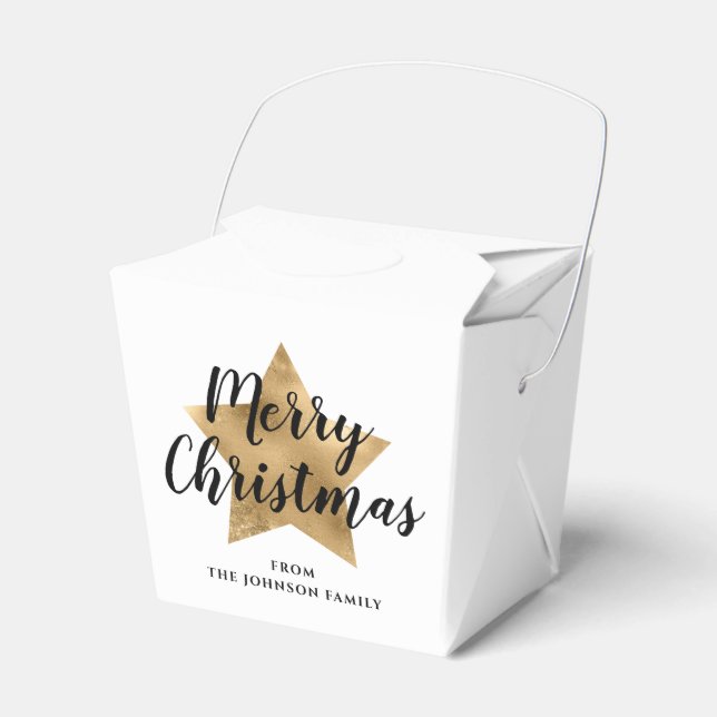 Caixinha De Lembrancinhas Natal Dourado da Estrela Branca Elegante (Frente)