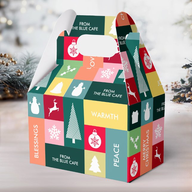 Caixinha De Lembrancinhas Natal Feliz Feriados Moderno Nome da Empresa (Christmas Happy Holidays Modern Name Favor Boxes)